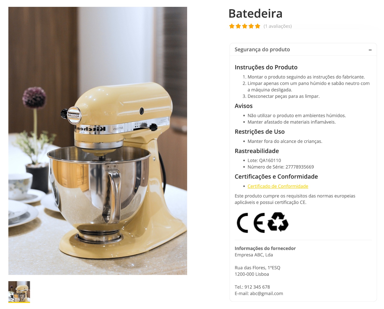 Batedeira de cozinha bege com a descrição das instruções de produto