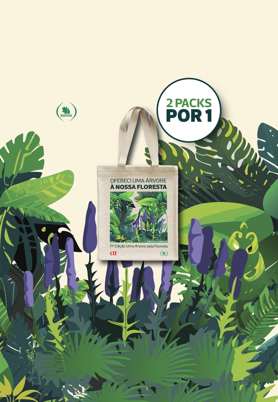 Imagem da totebag da campanha Uma Árvore pela Floresta e onde se pode ler 